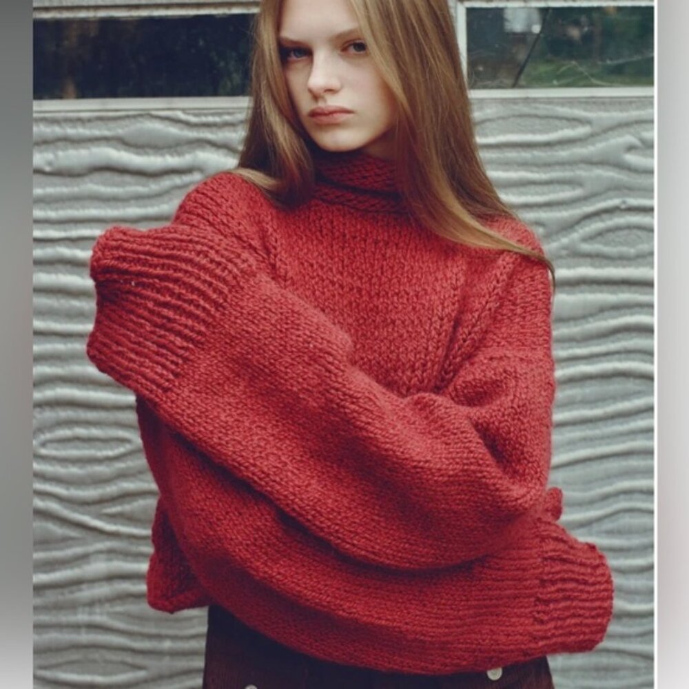 Atelier Solana Penny Cranberry Red Cropped Turtleneck Sweater